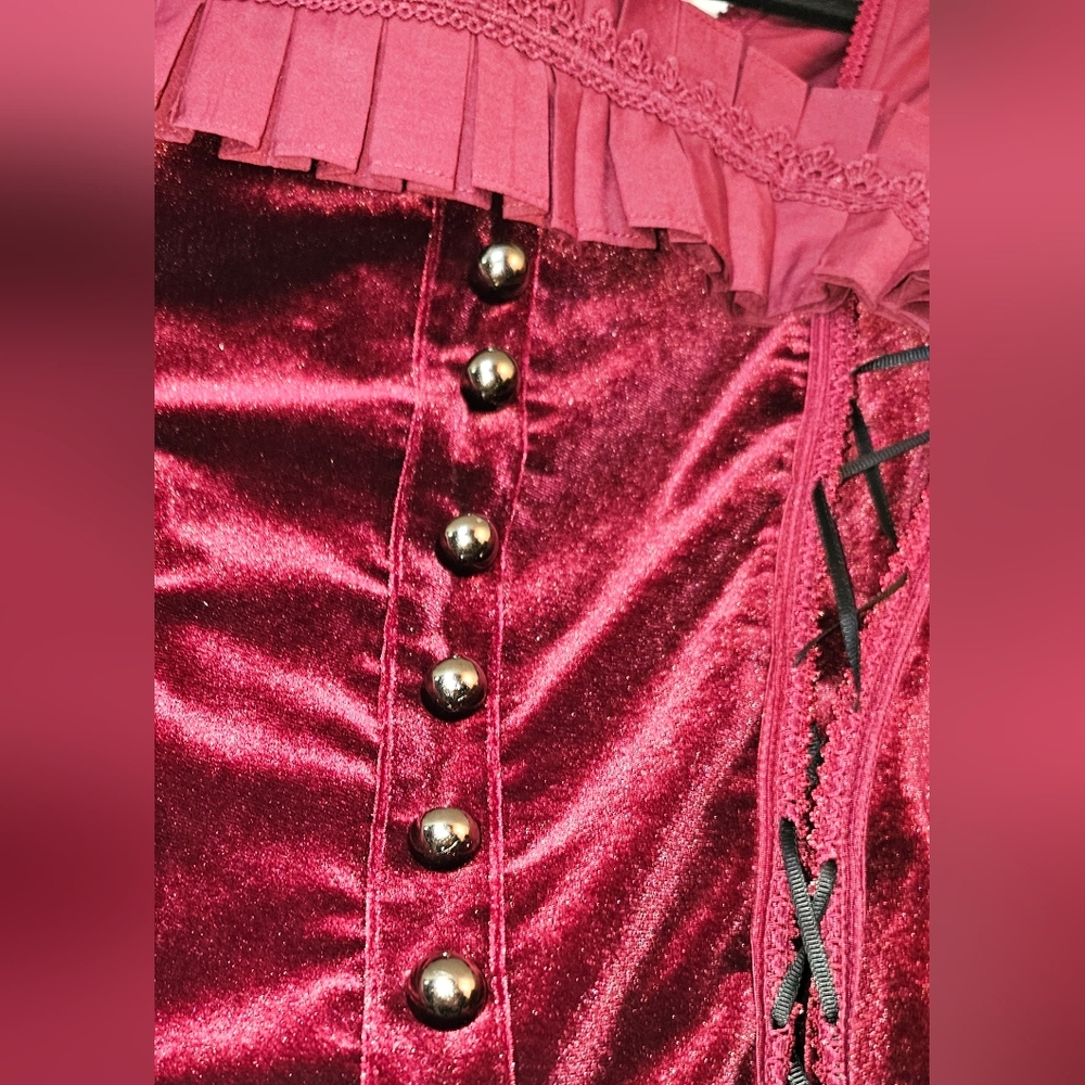 Scarlet Darkness XXL Dark Burgundy Victorian Gothic Steampunk Corset Blouse - Picture 9 of 14